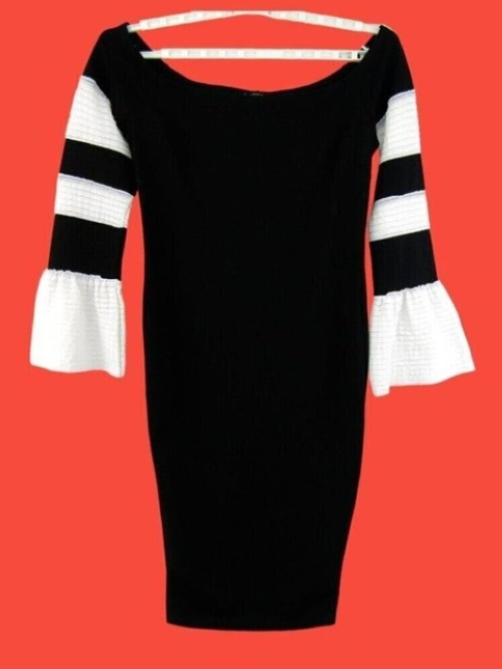 Venus Black White Off Shoulder Sheath Dress Size M Cocktail Event Ruffle Sleeve
